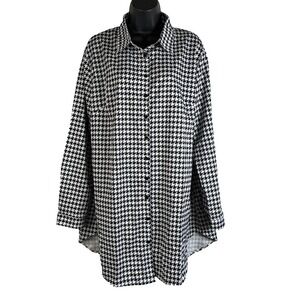 NWT‎ ZANZEA Long Sleeve Casual Shirt Black White Houndstooth Size 18 Button Up